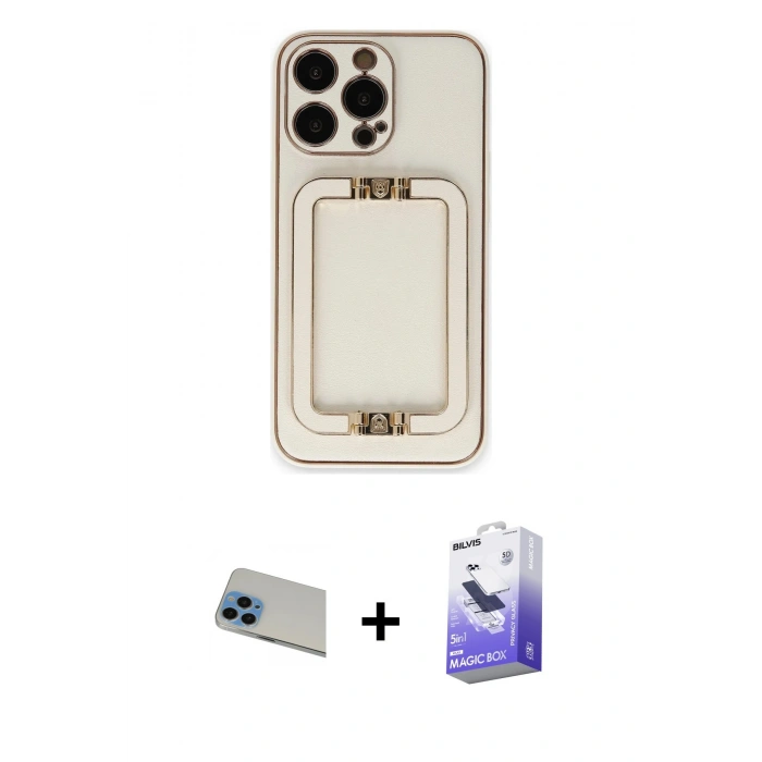 MARSİLYAN™- iPhone 13 Pro Max Kılıf Kozmos Minimal Prime - Siyah Bilvis 5in1 5D Magic Hayalet Cam Ekran Koruyucu + Rainbow Kamera Lens Koruma Cam - MI