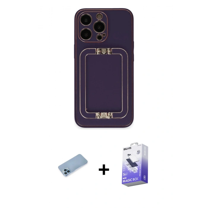 MARSİLYAN™- iPhone 13 Pro Max Kılıf Kozmos Minimal Prime - Siyah Bilvis 5in1 5D Magic Hayalet Cam Ekran Koruyucu + Shine Kamera Lens Koruma Cam - MI