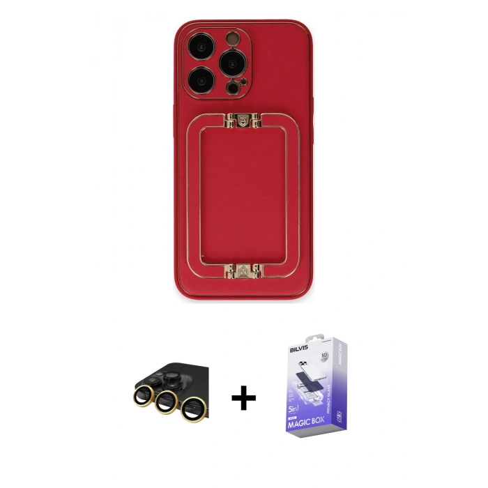 MARSİLYAN™- iPhone 13 Pro Max Kılıf Kozmos Minimal Prime - Siyah Bilvis 5in1 5D Magic Hayalet Cam Ekran Koruyucu + Raze Metal Kamera Lens - GD