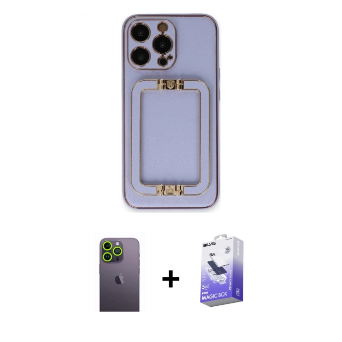 MARSİLYAN™- iPhone 13 Pro Max Kılıf Kozmos Minimal Prime - Siyah Bilvis 5in1 5D Magic Hayalet Cam Ekran Koruyucu + Yeşil Neon Fosforlu Kamera Lens