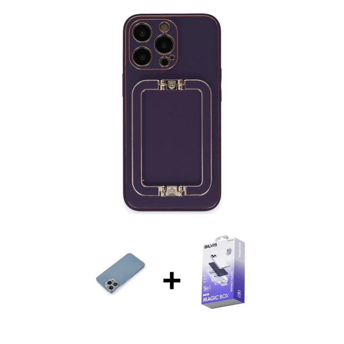 MARSİLYAN™- iPhone 13 Pro Max Kılıf Kozmos Minimal Prime - Siyah Bilvis 5in1 5D Magic Hayalet Cam Ekran Koruyucu + Shine Kamera Lens Koruma Cam - GI