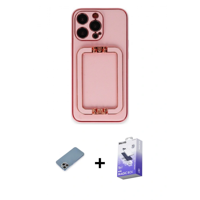 MARSİLYAN™- iPhone 13 Pro Max Kılıf Kozmos Minimal Prime - Siyah Bilvis 5in1 5D Magic Hayalet Cam Ekran Koruyucu + Shine Kamera Lens Koruma Cam - GI