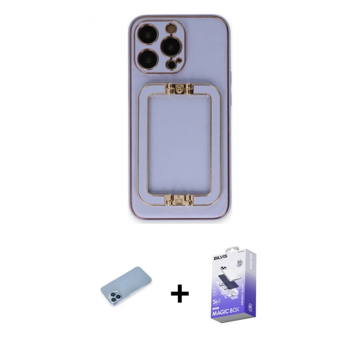 MARSİLYAN™- iPhone 13 Pro Max Kılıf Kozmos Minimal Prime - Siyah Bilvis 5in1 5D Magic Hayalet Cam Ekran Koruyucu + Shine Kamera Lens Koruma Cam - MI
