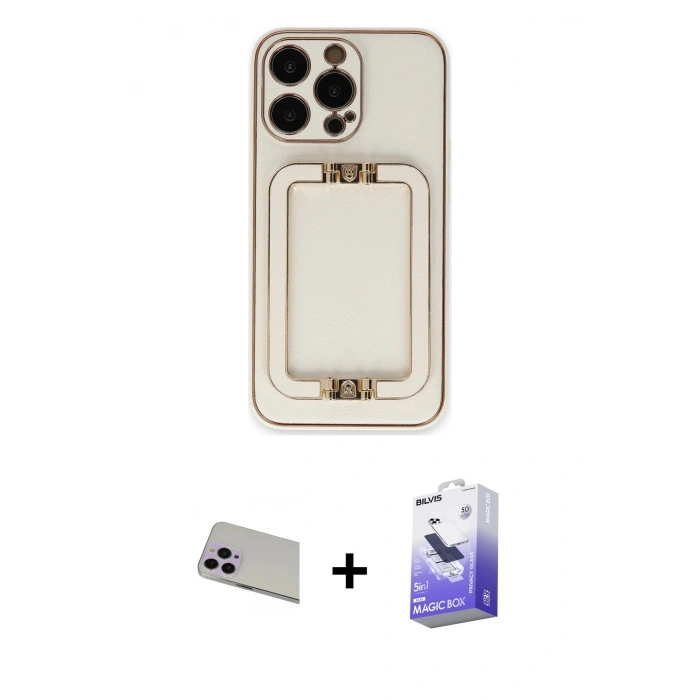 MARSİLYAN™- iPhone 13 Pro Max Kılıf Kozmos Minimal Prime - Siyah Bilvis 5in1 5D Magic Hayalet Cam Ekran Koruyucu + Rainbow Kamera Lens Koruma Cam - MR