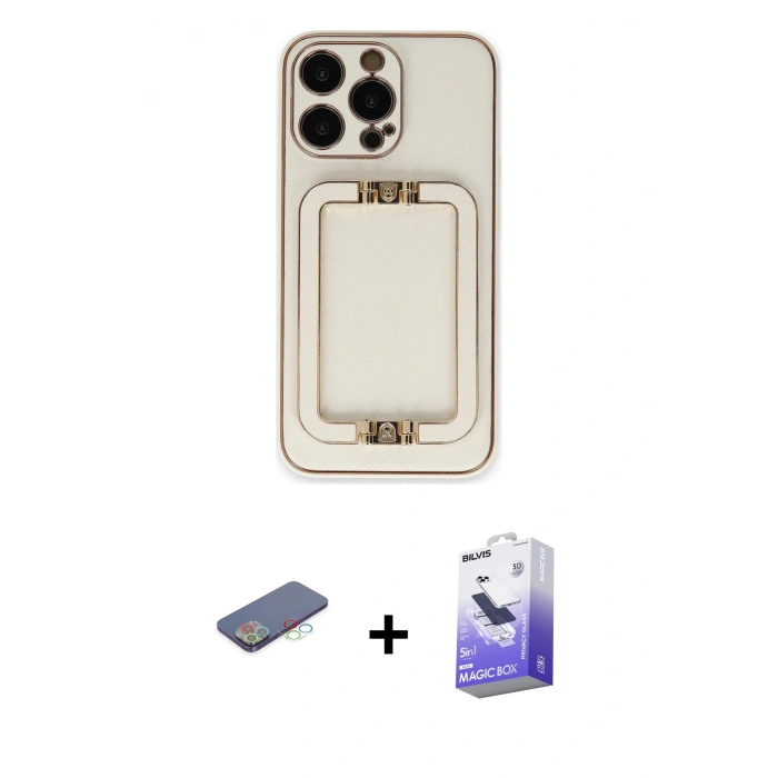 MARSİLYAN™- iPhone 13 Pro Max Kılıf Kozmos Minimal Prime - Siyah Bilvis 5in1 5D Magic Hayalet Cam Ekran Koruyucu + Renkli Kamera Lens Koruma Cam - MI