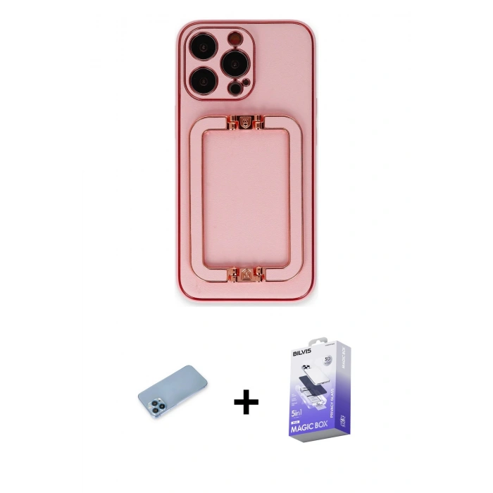 MARSİLYAN™- iPhone 13 Pro Max Kılıf Kozmos Minimal Prime - Siyah Bilvis 5in1 5D Magic Hayalet Cam Ekran Koruyucu + Shine Kamera Lens Koruma Cam - MI