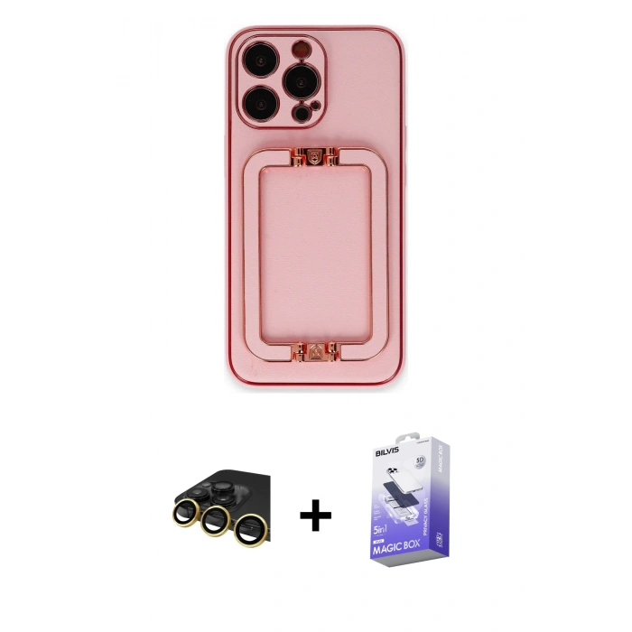 MARSİLYAN™- iPhone 13 Pro Max Kılıf Kozmos Minimal Prime - Siyah Bilvis 5in1 5D Magic Hayalet Cam Ekran Koruyucu + Raze Metal Kamera Lens - GD
