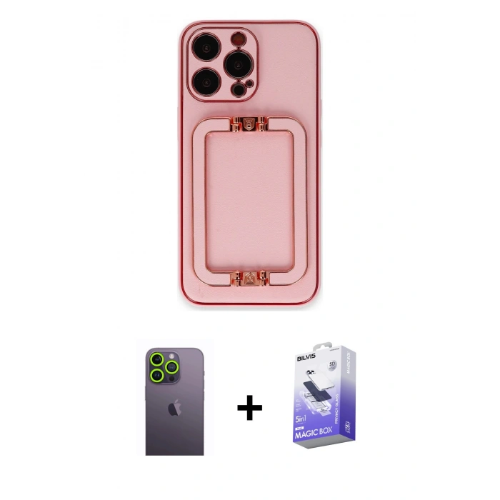 MARSİLYAN™- iPhone 13 Pro Max Kılıf Kozmos Minimal Prime - Siyah Bilvis 5in1 5D Magic Hayalet Cam Ekran Koruyucu + Yeşil Neon Fosforlu Kamera Lens