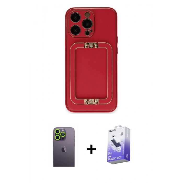 MARSİLYAN™- iPhone 13 Pro Max Kılıf Kozmos Minimal Prime - Siyah Bilvis 5in1 5D Magic Hayalet Cam Ekran Koruyucu + Yeşil Neon Fosforlu Kamera Lens