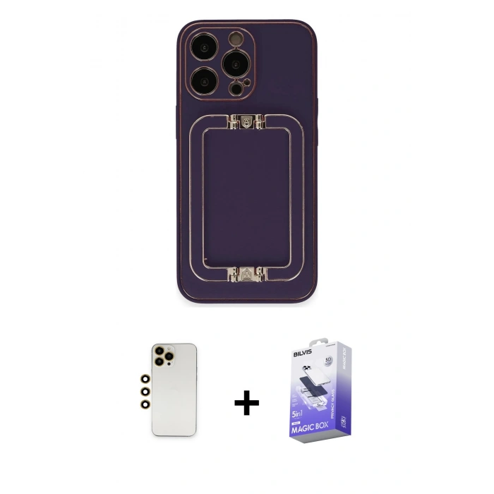 MARSİLYAN™- iPhone 13 Pro Max Kılıf Kozmos Minimal Prime - Siyah Bilvis 5in1 5D Magic Hayalet Cam Ekran Koruyucu + Shine Kamera Lens - GD