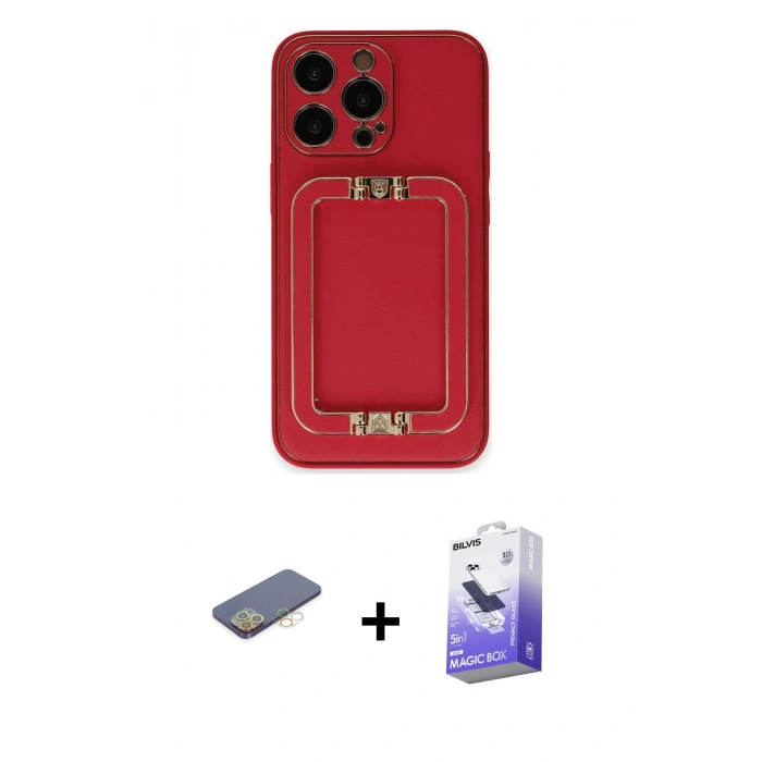 MARSİLYAN™- iPhone 13 Pro Max Kılıf Kozmos Minimal Prime - Siyah Bilvis 5in1 5D Magic Hayalet Cam Ekran Koruyucu + Renkli Kamera Lens Koruma Cam - SI