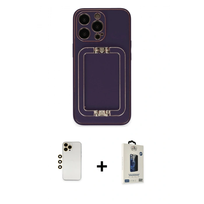 MARSİLYAN™- iPhone 13 Pro Max Kılıf Kozmos Minimal Prime - Siyah Bilvis Hayalet Cam Ekran Koruyucu + Shine Kamera Lens - GD