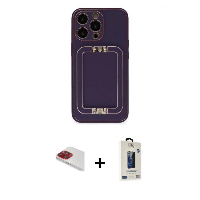 MARSİLYAN™- iPhone 13 Pro Max Kılıf Kozmos Minimal Prime - Siyah Bilvis Hayalet Cam Ekran Koruyucu + Pers Alüminyum Kamera Lens - KI