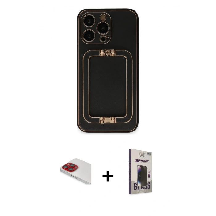 MARSİLYAN™- iPhone 13 Pro Max Kılıf Kozmos Minimal Prime - Siyah Bilvis Hayalet Cam Ekran Koruyucu + Pers Alüminyum Kamera Lens - KI
