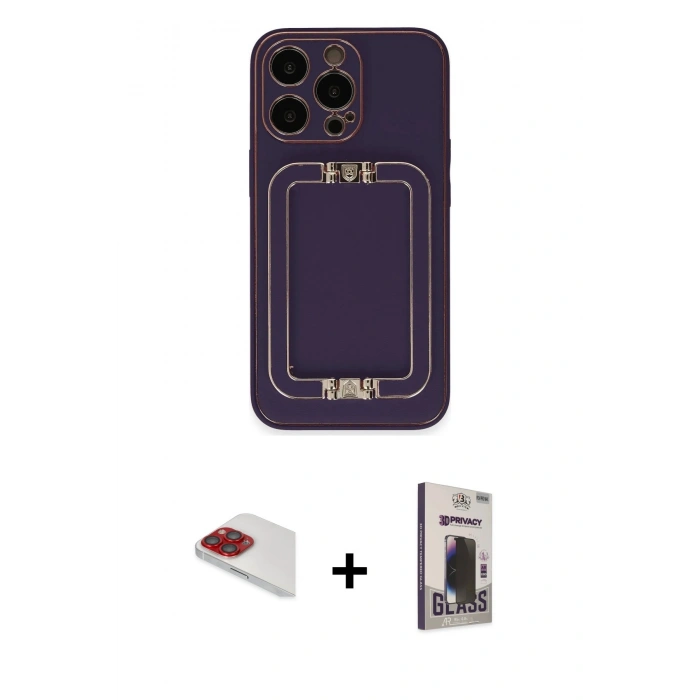MARSİLYAN™- iPhone 13 Pro Max Kılıf Kozmos Minimal Prime - Siyah Bilvis Hayalet Cam Ekran Koruyucu + Pers Alüminyum Kamera Lens - KI
