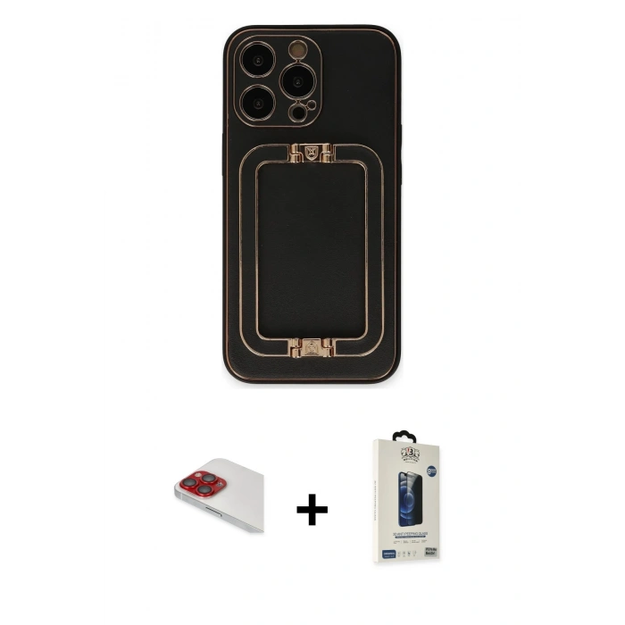 MARSİLYAN™- iPhone 13 Pro Max Kılıf Kozmos Minimal Prime - Siyah Bilvis Hayalet Cam Ekran Koruyucu + Pers Alüminyum Kamera Lens - KI