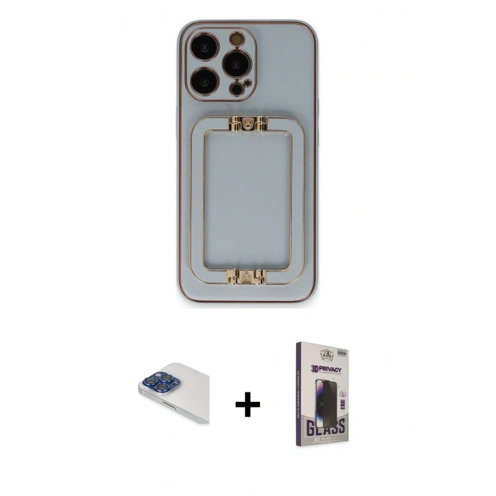 MARSİLYAN™- iPhone 13 Pro Max Kılıf Kozmos Minimal Prime - Siyah Bilvis Hayalet Cam Ekran Koruyucu + Pers Alüminyum Kamera Lens - LT
