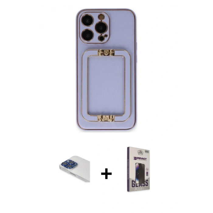 MARSİLYAN™- iPhone 13 Pro Max Kılıf Kozmos Minimal Prime - Siyah Bilvis Hayalet Cam Ekran Koruyucu + Pers Alüminyum Kamera Lens - LT