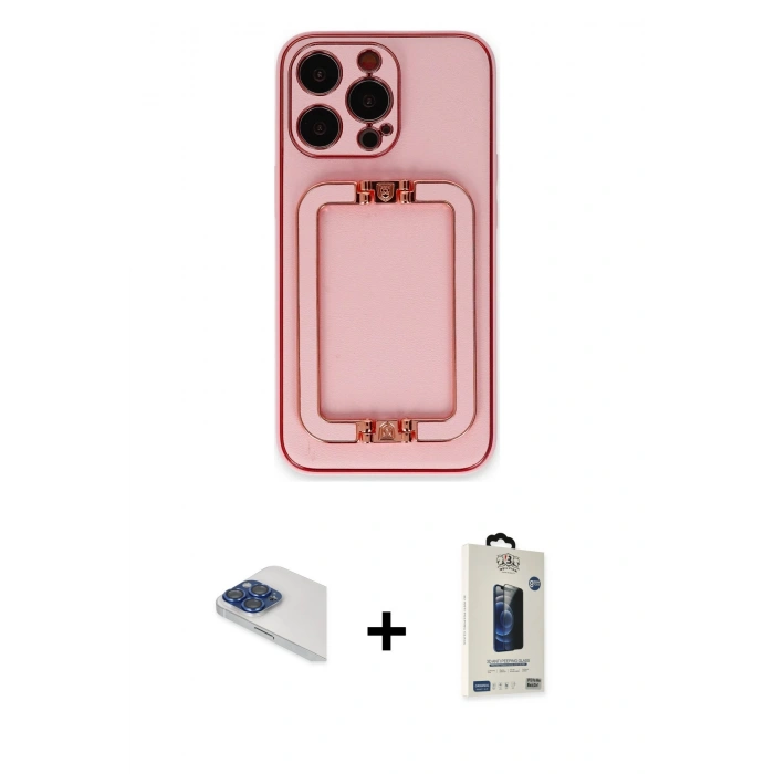 MARSİLYAN™- iPhone 13 Pro Max Kılıf Kozmos Minimal Prime - Siyah Bilvis Hayalet Cam Ekran Koruyucu + Pers Alüminyum Kamera Lens - LT