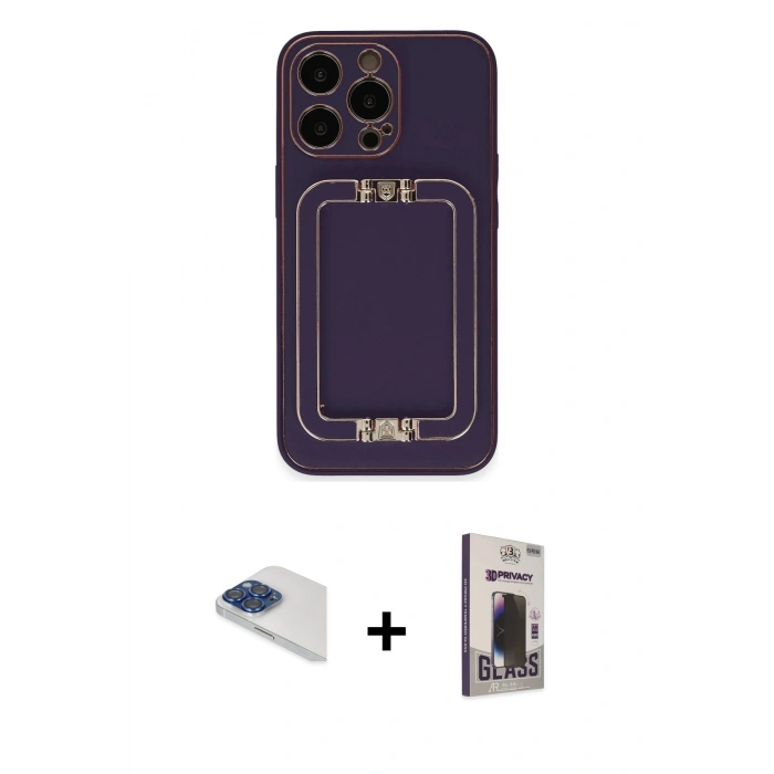 MARSİLYAN™- iPhone 13 Pro Max Kılıf Kozmos Minimal Prime - Siyah Bilvis Hayalet Cam Ekran Koruyucu + Pers Alüminyum Kamera Lens - LT