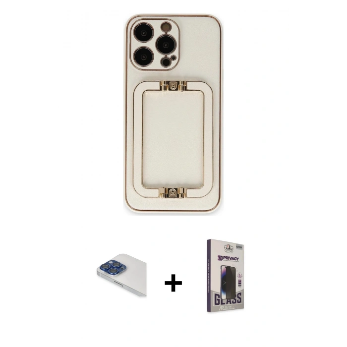 MARSİLYAN™- iPhone 13 Pro Max Kılıf Kozmos Minimal Prime - Siyah Bilvis Hayalet Cam Ekran Koruyucu + Pers Alüminyum Kamera Lens - LT