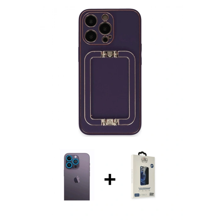 MARSİLYAN™- iPhone 13 Pro Max Kılıf Kozmos Minimal Prime - Siyah Bilvis Hayalet Cam Ekran Koruyucu + Neon Fosforlu Kamera Lens - MI