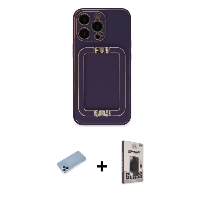 MARSİLYAN™- iPhone 13 Pro Max Kılıf Kozmos Minimal Prime - Siyah Bilvis Hayalet Cam Ekran Koruyucu + Shine Kamera Lens Koruma Cam - MI