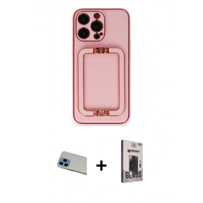 MARSİLYAN™- iPhone 13 Pro Max Kılıf Kozmos Minimal Prime - Siyah Bilvis Hayalet Cam Ekran Koruyucu + Rainbow Kamera Lens Koruma Cam - MI