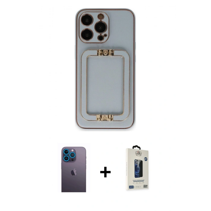 MARSİLYAN™- iPhone 13 Pro Max Kılıf Kozmos Minimal Prime - Siyah Bilvis Hayalet Cam Ekran Koruyucu + Neon Fosforlu Kamera Lens - MI
