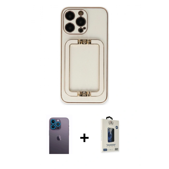 MARSİLYAN™- iPhone 13 Pro Max Kılıf Kozmos Minimal Prime - Siyah Bilvis Hayalet Cam Ekran Koruyucu + Neon Fosforlu Kamera Lens - MI