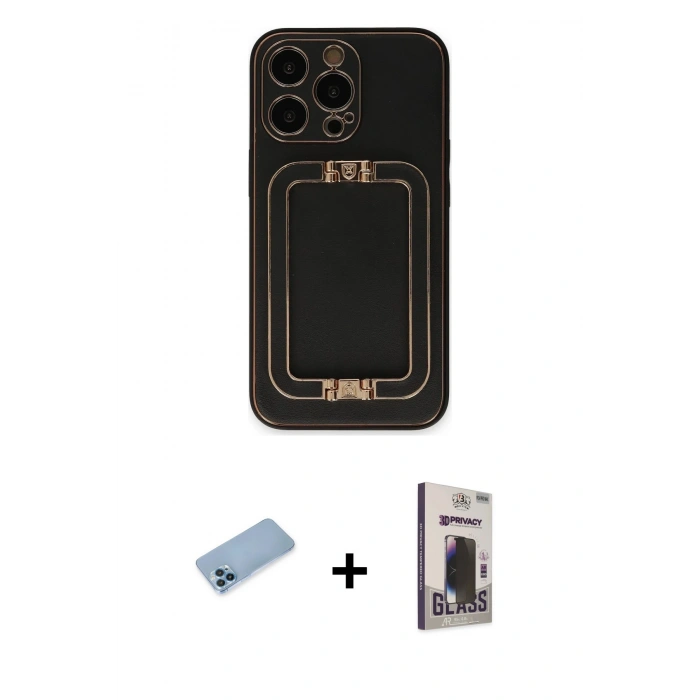 MARSİLYAN™- iPhone 13 Pro Max Kılıf Kozmos Minimal Prime - Siyah Bilvis Hayalet Cam Ekran Koruyucu + Shine Kamera Lens Koruma Cam - MI