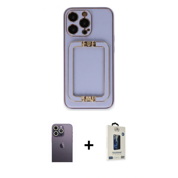 MARSİLYAN™- iPhone 13 Pro Max Kılıf Kozmos Minimal Prime - Siyah Bilvis Hayalet Cam Ekran Koruyucu + Neon Fosforlu Kamera Lens - BZ