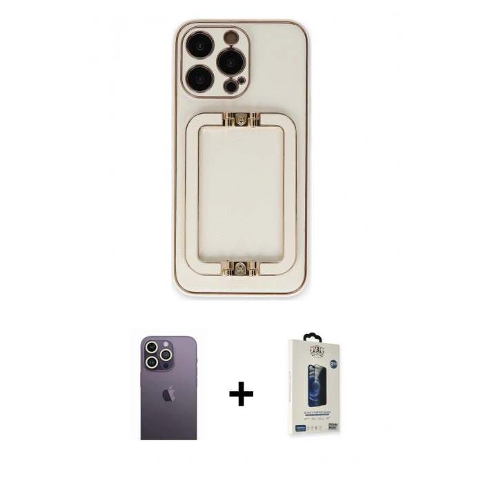 MARSİLYAN™- iPhone 13 Pro Max Kılıf Kozmos Minimal Prime - Siyah Bilvis Hayalet Cam Ekran Koruyucu + Neon Fosforlu Kamera Lens - BZ
