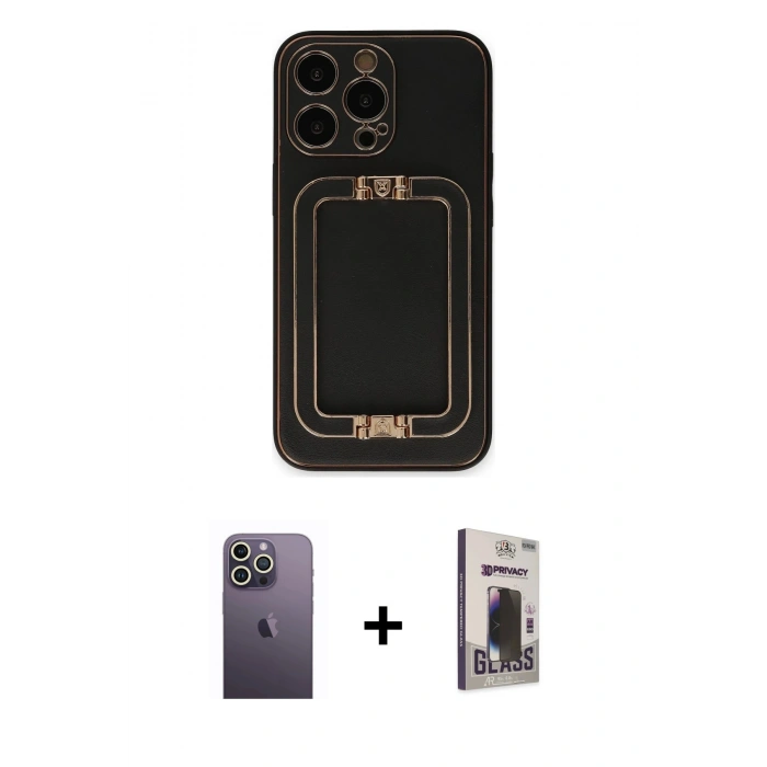 MARSİLYAN™- iPhone 13 Pro Max Kılıf Kozmos Minimal Prime - Siyah Bilvis Hayalet Cam Ekran Koruyucu + Neon Fosforlu Kamera Lens - BZ