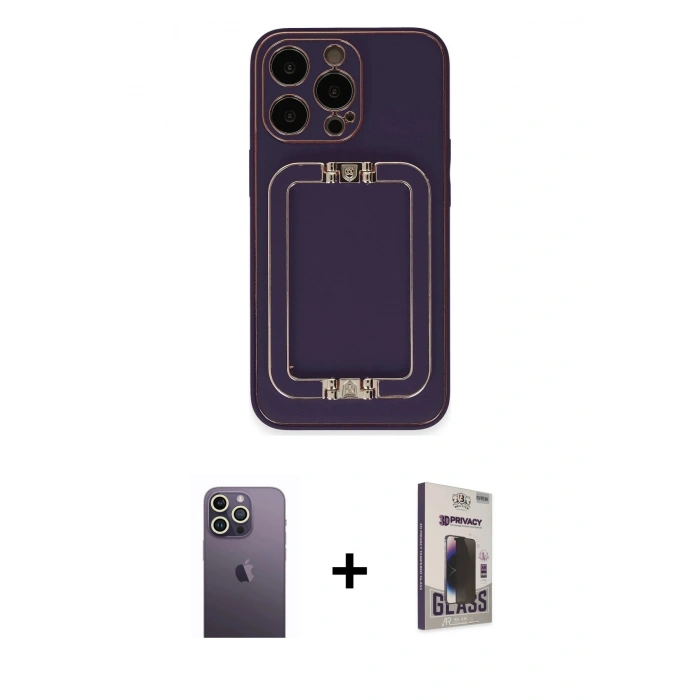 MARSİLYAN™- iPhone 13 Pro Max Kılıf Kozmos Minimal Prime - Siyah Bilvis Hayalet Cam Ekran Koruyucu + Neon Fosforlu Kamera Lens - BZ