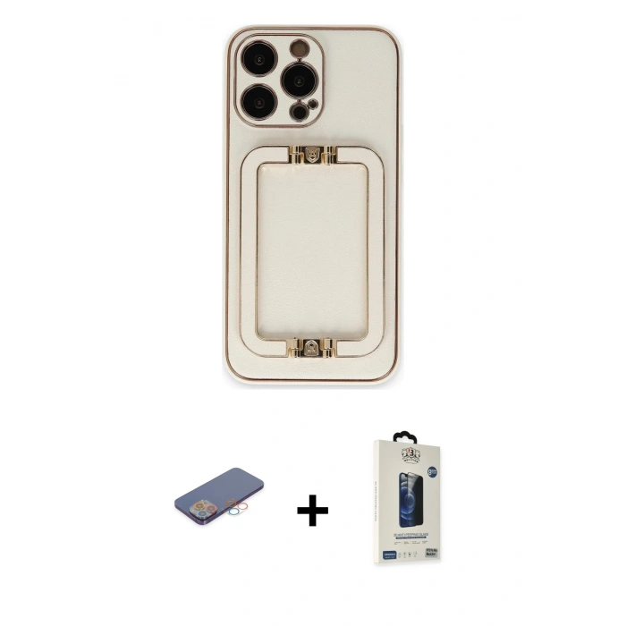 MARSİLYAN™- iPhone 13 Pro Max Kılıf Kozmos Minimal Prime - Siyah Bilvis Hayalet Cam Ekran Koruyucu + Renkli Kamera Lens Koruma Cam - PE