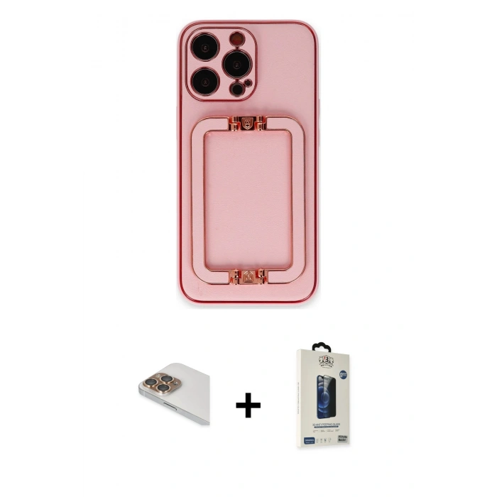 MARSİLYAN™- iPhone 13 Pro Max Kılıf Kozmos Minimal Prime - Siyah Bilvis Hayalet Cam Ekran Koruyucu + Pers Alüminyum Kamera Lens - GD