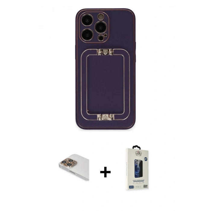 MARSİLYAN™- iPhone 13 Pro Max Kılıf Kozmos Minimal Prime - Siyah Bilvis Hayalet Cam Ekran Koruyucu + Pers Alüminyum Kamera Lens - GD