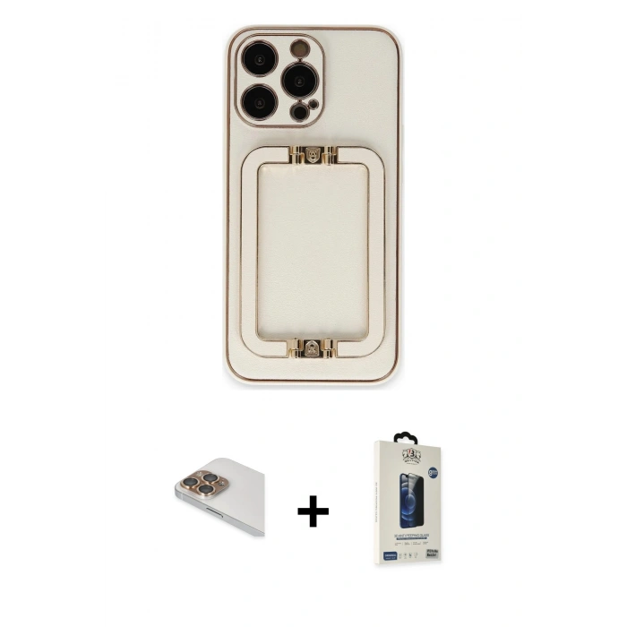 MARSİLYAN™- iPhone 13 Pro Max Kılıf Kozmos Minimal Prime - Siyah Bilvis Hayalet Cam Ekran Koruyucu + Pers Alüminyum Kamera Lens - GD