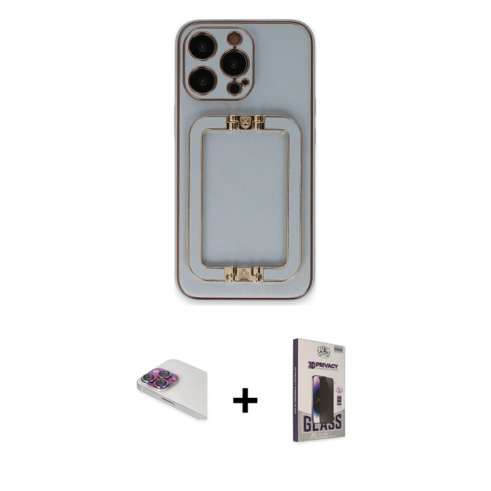 MARSİLYAN™- iPhone 13 Pro Max Kılıf Kozmos Minimal Prime - Siyah Bilvis Hayalet Cam Ekran Koruyucu + Pers Alüminyum Kamera Lens - GI