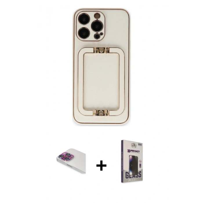 MARSİLYAN™- iPhone 13 Pro Max Kılıf Kozmos Minimal Prime - Siyah Bilvis Hayalet Cam Ekran Koruyucu + Pers Alüminyum Kamera Lens - GI