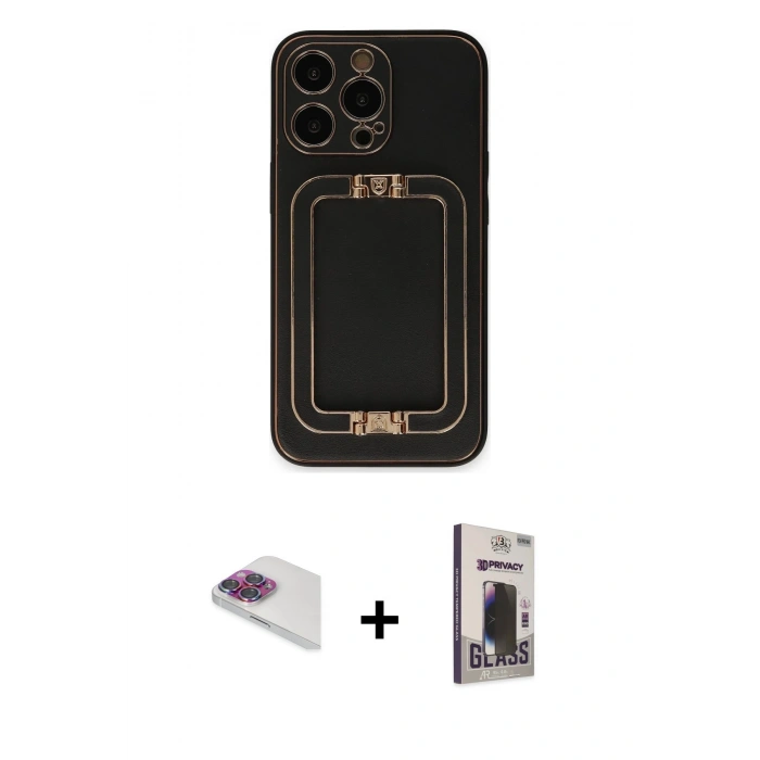 MARSİLYAN™- iPhone 13 Pro Max Kılıf Kozmos Minimal Prime - Siyah Bilvis Hayalet Cam Ekran Koruyucu + Pers Alüminyum Kamera Lens - GI