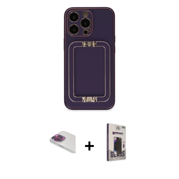 MARSİLYAN™- iPhone 13 Pro Max Kılıf Kozmos Minimal Prime - Siyah Bilvis Hayalet Cam Ekran Koruyucu + Pers Alüminyum Kamera Lens - GI