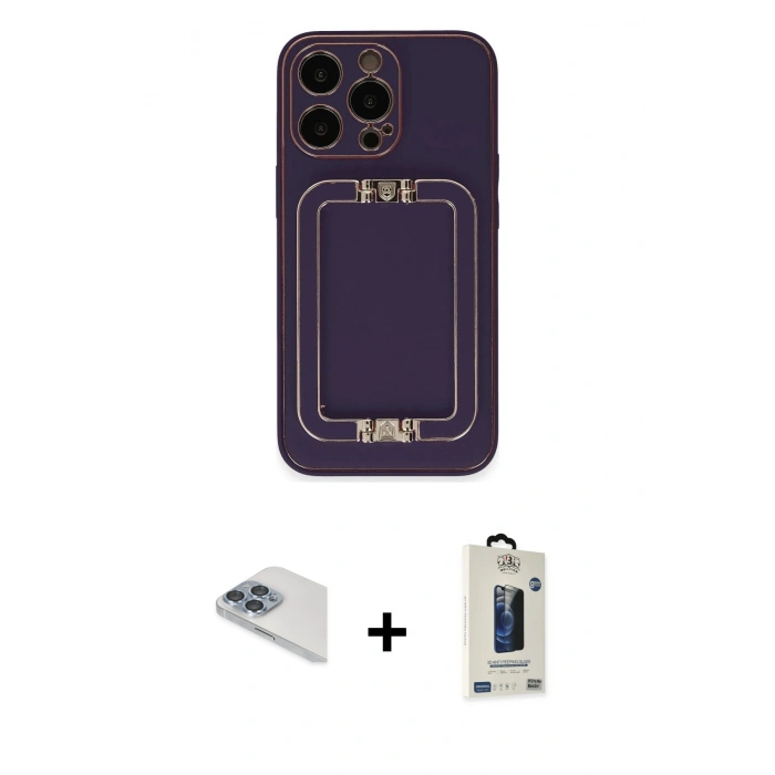 MARSİLYAN™- iPhone 13 Pro Max Kılıf Kozmos Minimal Prime - Siyah Bilvis Hayalet Cam Ekran Koruyucu + Pers Alüminyum Kamera Lens - SABE