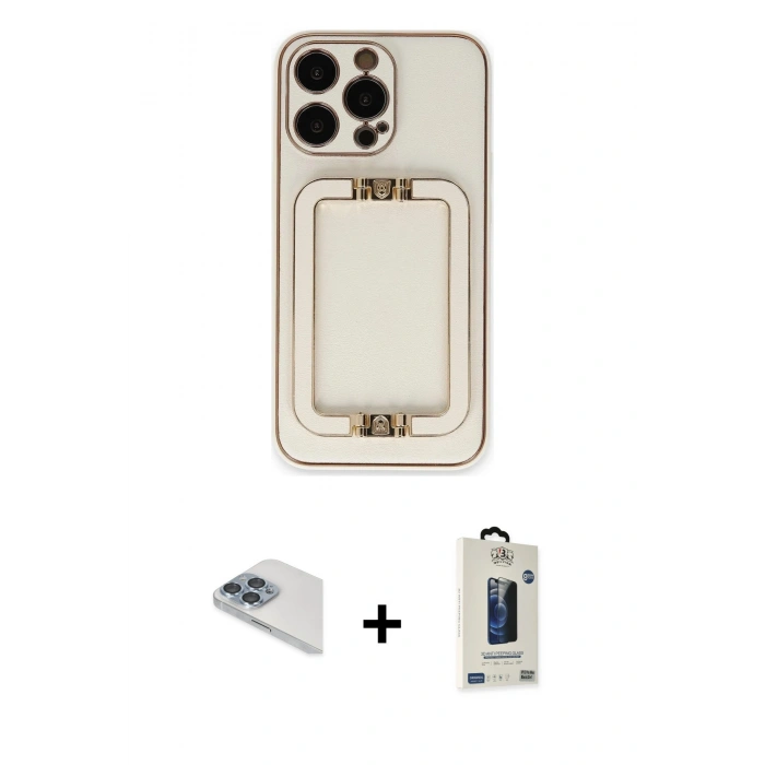 MARSİLYAN™- iPhone 13 Pro Max Kılıf Kozmos Minimal Prime - Siyah Bilvis Hayalet Cam Ekran Koruyucu + Pers Alüminyum Kamera Lens - SABE