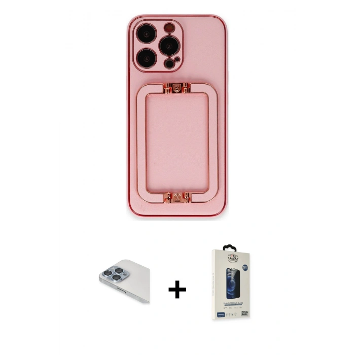 MARSİLYAN™- iPhone 13 Pro Max Kılıf Kozmos Minimal Prime - Siyah Bilvis Hayalet Cam Ekran Koruyucu + Pers Alüminyum Kamera Lens - SABE