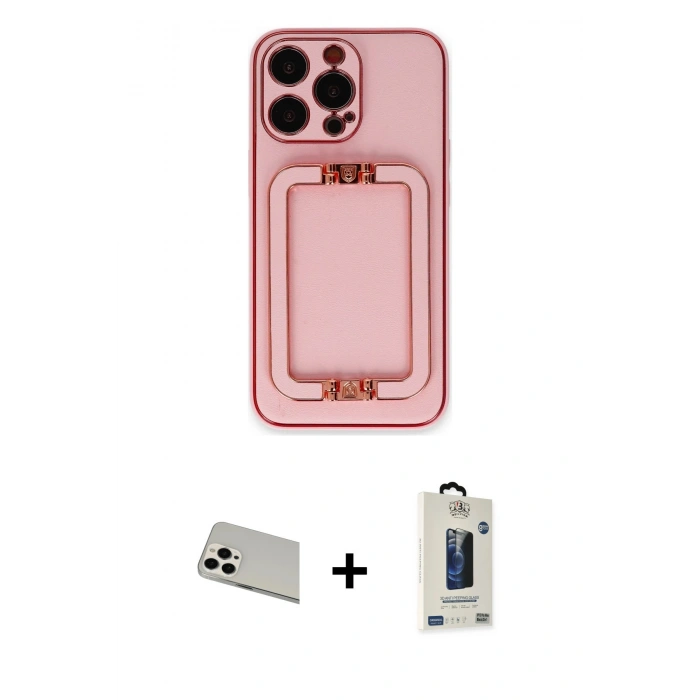 MARSİLYAN™- iPhone 13 Pro Max Kılıf Kozmos Minimal Prime - Siyah Bilvis Hayalet Cam Ekran Koruyucu + Rainbow Kamera Lens Koruma Cam - BZ