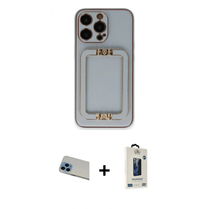 MARSİLYAN™- iPhone 13 Pro Max Kılıf Kozmos Minimal Prime - Siyah Bilvis Hayalet Cam Ekran Koruyucu + Rainbow Kamera Lens Koruma Cam - MI