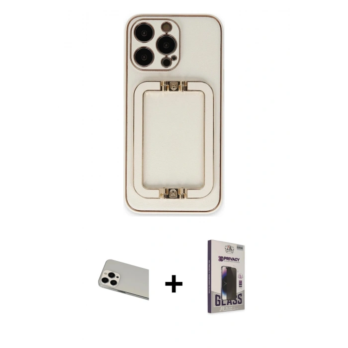 MARSİLYAN™- iPhone 13 Pro Max Kılıf Kozmos Minimal Prime - Siyah Bilvis Hayalet Cam Ekran Koruyucu + Rainbow Kamera Lens Koruma Cam - BZ
