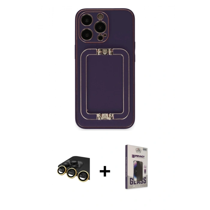 MARSİLYAN™- iPhone 13 Pro Max Kılıf Kozmos Minimal Prime - Siyah Bilvis Hayalet Cam Ekran Koruyucu + Raze Metal Kamera Lens - GD